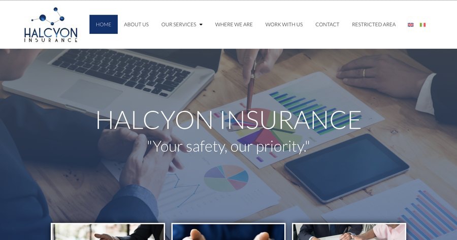 Screenshot of the Halcyon Insurance site homepage
