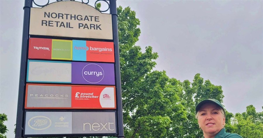 Northgate Retail Park sign listing its stores